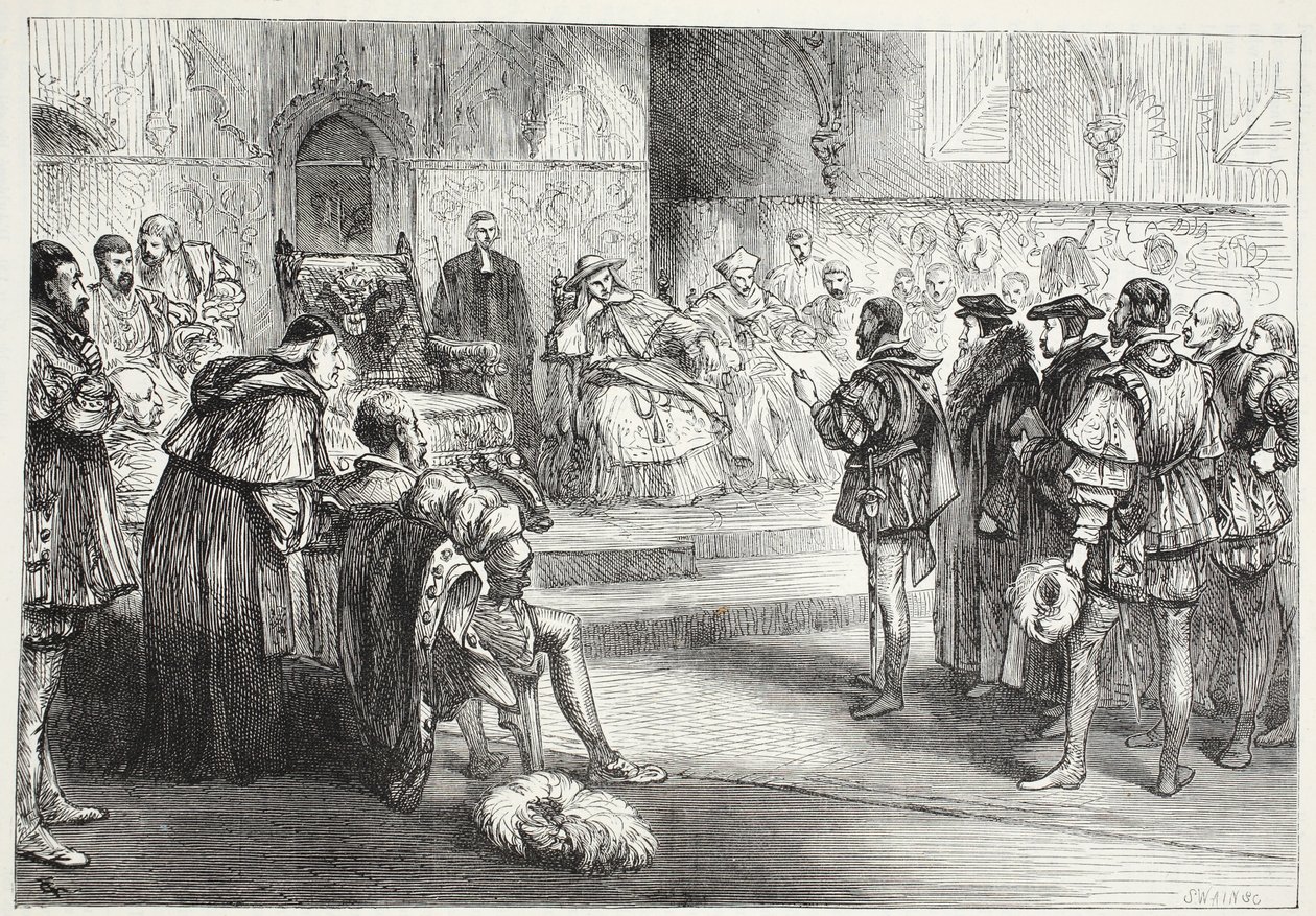 O eleitor de Saxony que lê o protesto na dieta dos Spires, ilustração da história do protestantismo por James Aitken Wylie (1808-1890), bar. 1878 de English School