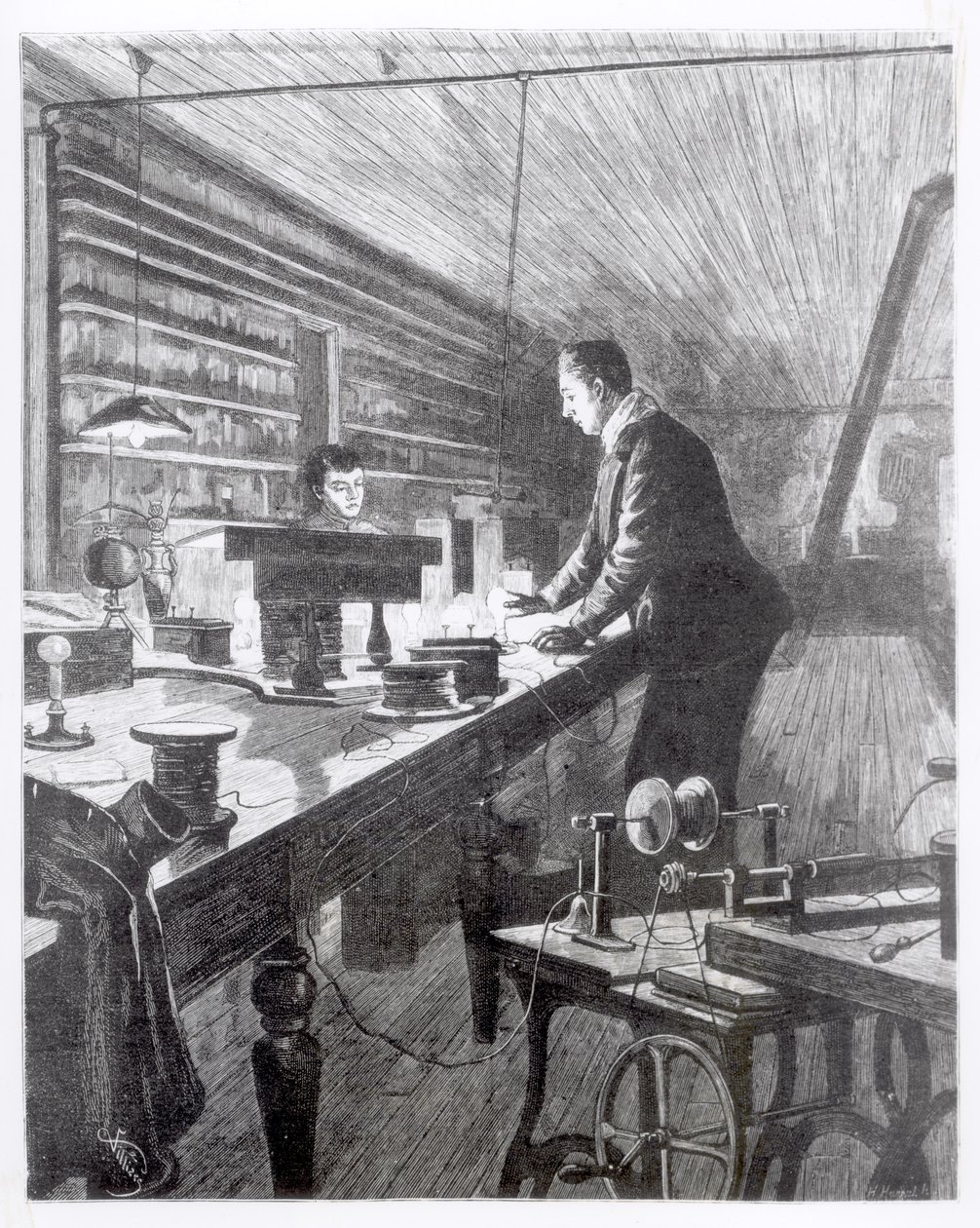 A luz elétrica, Sr. Edison (1847-1931) em seu laboratório de English School