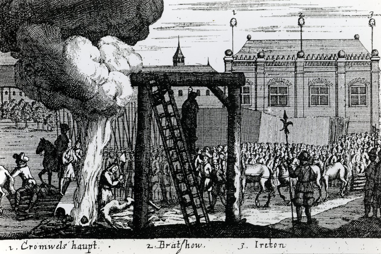 A execução de Oliver Cromwell, John Bradshaw e Henry Ireton, c.1661 de English School