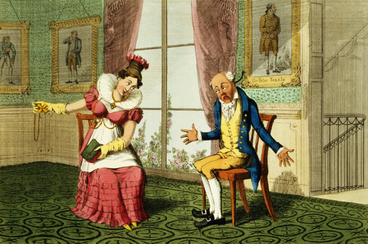 A Expostulação, pub. por G. Humphrey, 1821 (gravura colorida) de English School