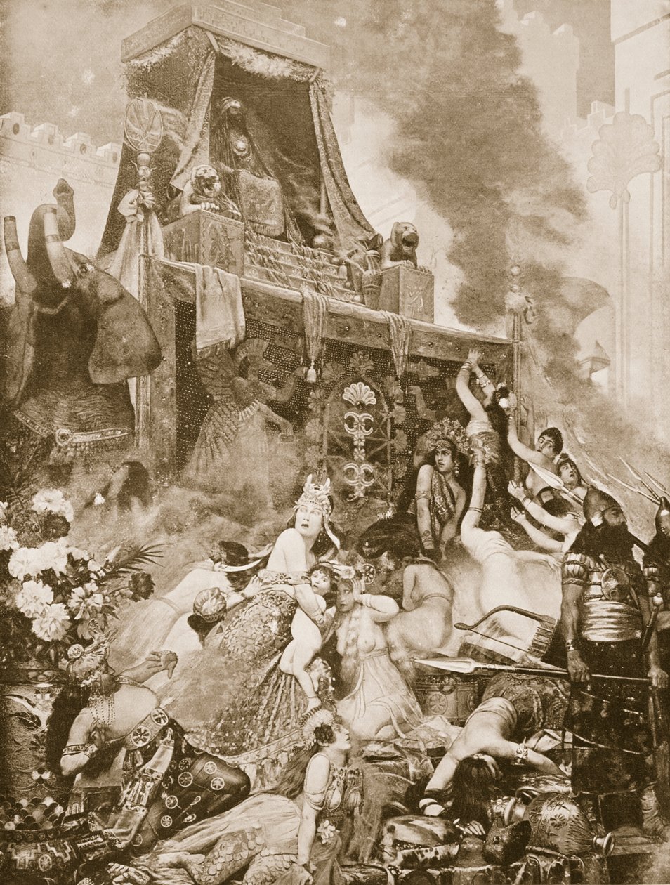 A Queda de Nínive, ilustração da História das Nações de Hutchinson, c.1910-15 de English School