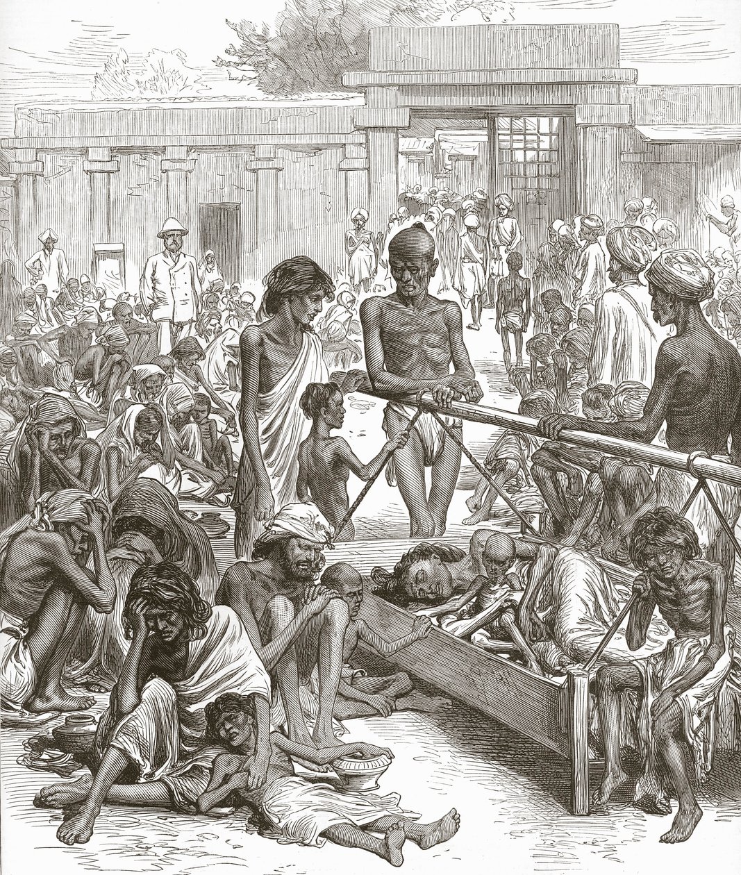 A Fome na Índia: Nativos Esperando Socorro em Bangalore, outubro de 1877. de English School