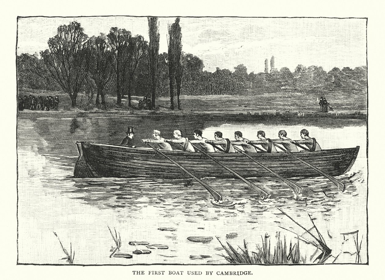 O primeiro barco utilizado por Cambridge (gravura) de English School
