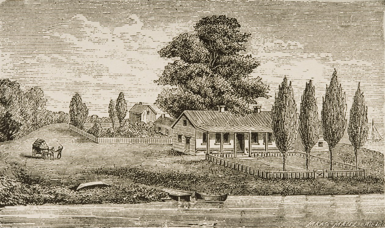 A primeira casa a ser construída por Mackinzie, Chicago, da "American Pictures", publicada pela Sociedade de Tratados Religiosos, 1876 de English School