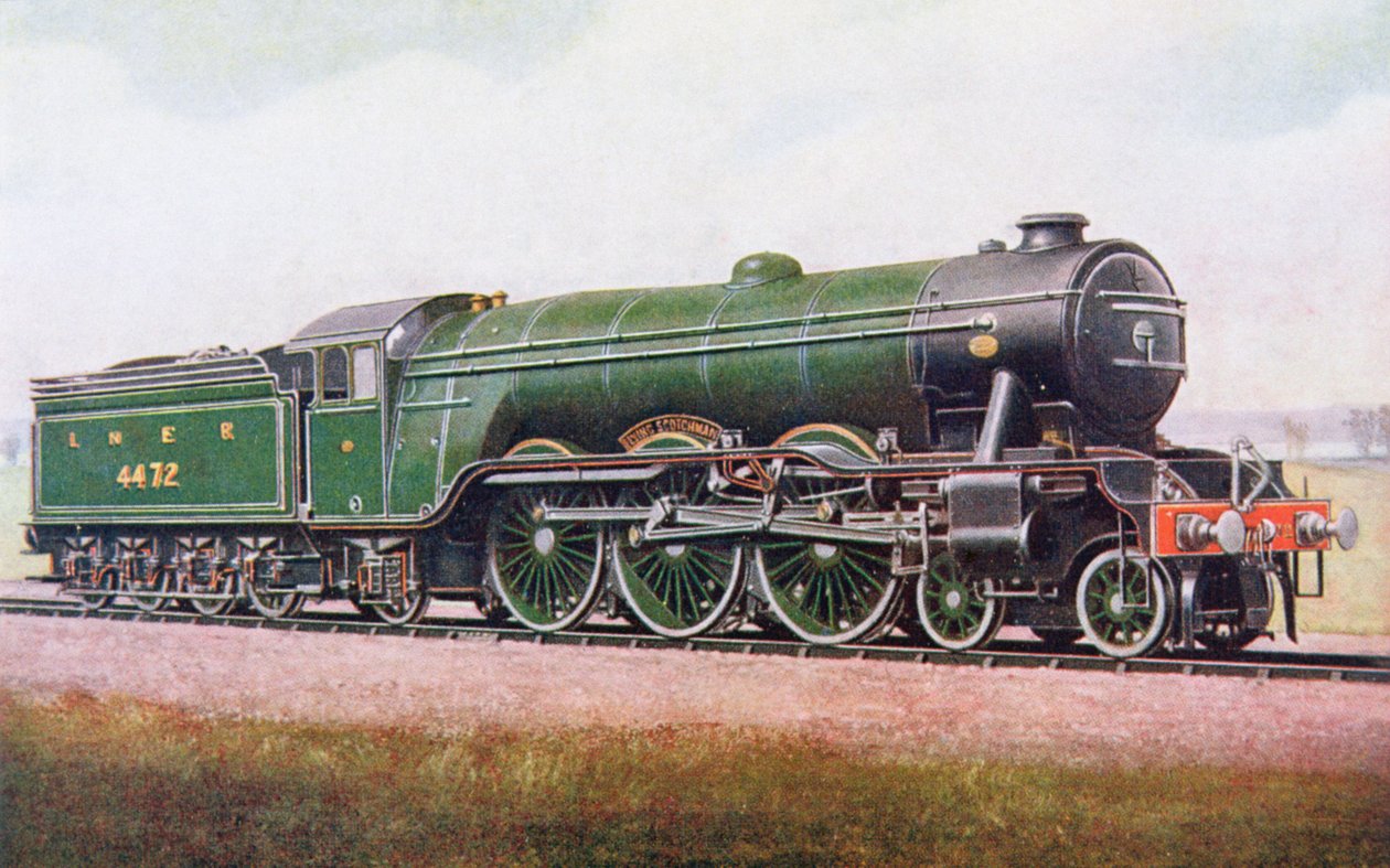 O escocês voador da estrada de ferro de Londres e do nordeste, ilustração do livro da locomotiva por G. Gibbard Jackson, publicou 1924 de English School