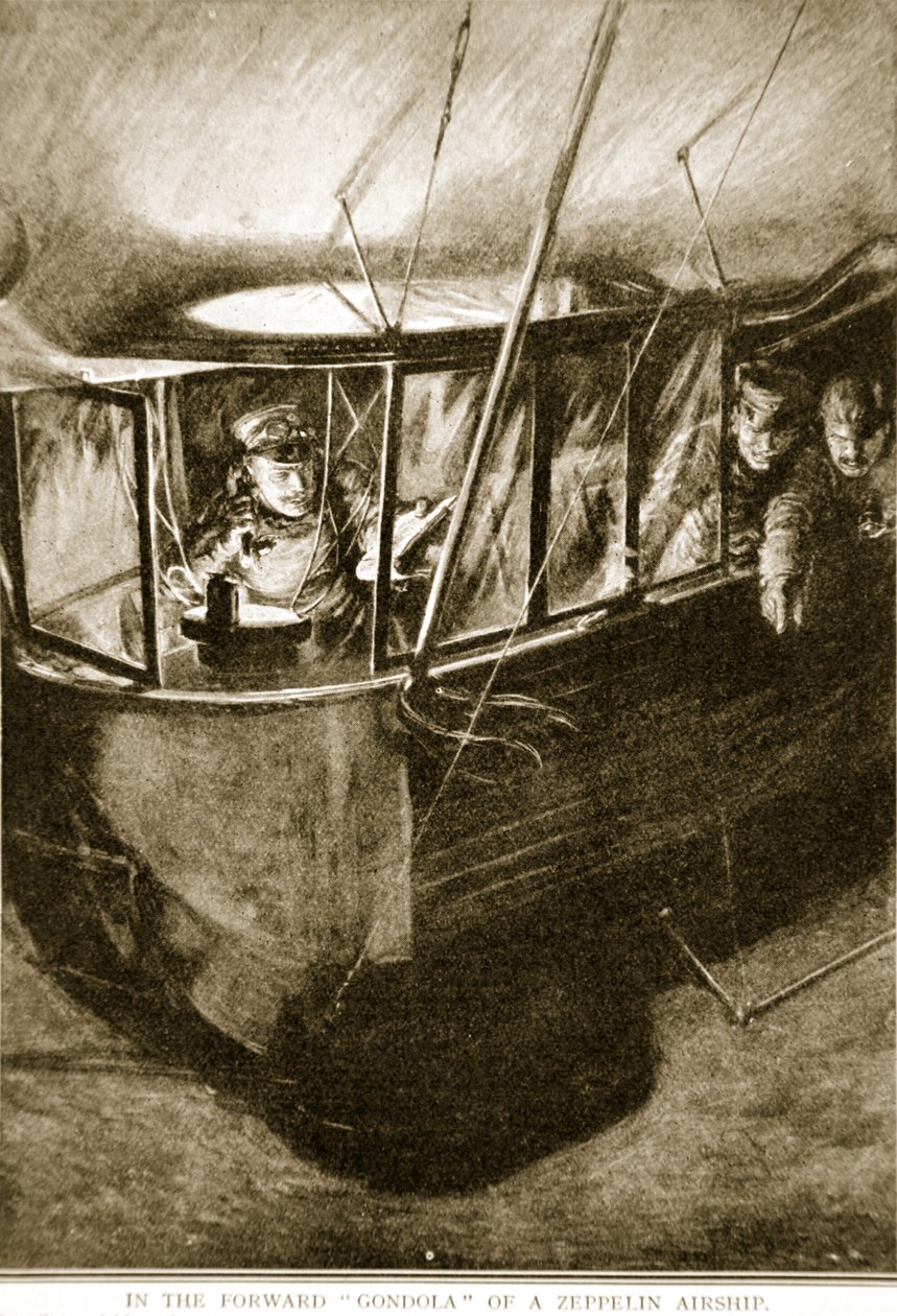 A gôndola dianteira do dirigível do zepelim, 1914-19 de English School