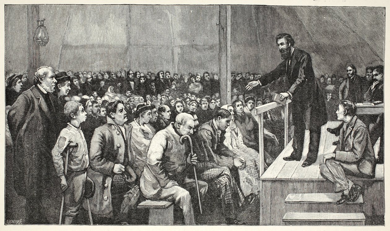 O general dirigindo-se a uma reunião na tenda no cemitério Quaker de English School