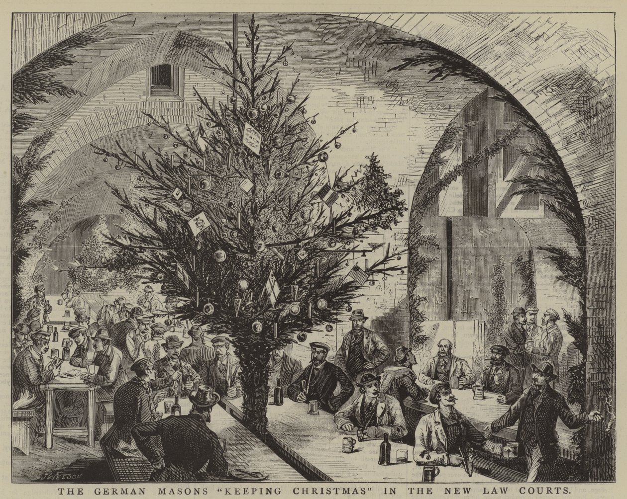 Os maçons alemães "guardando o Natal" nos novos tribunais (gravura) de English School