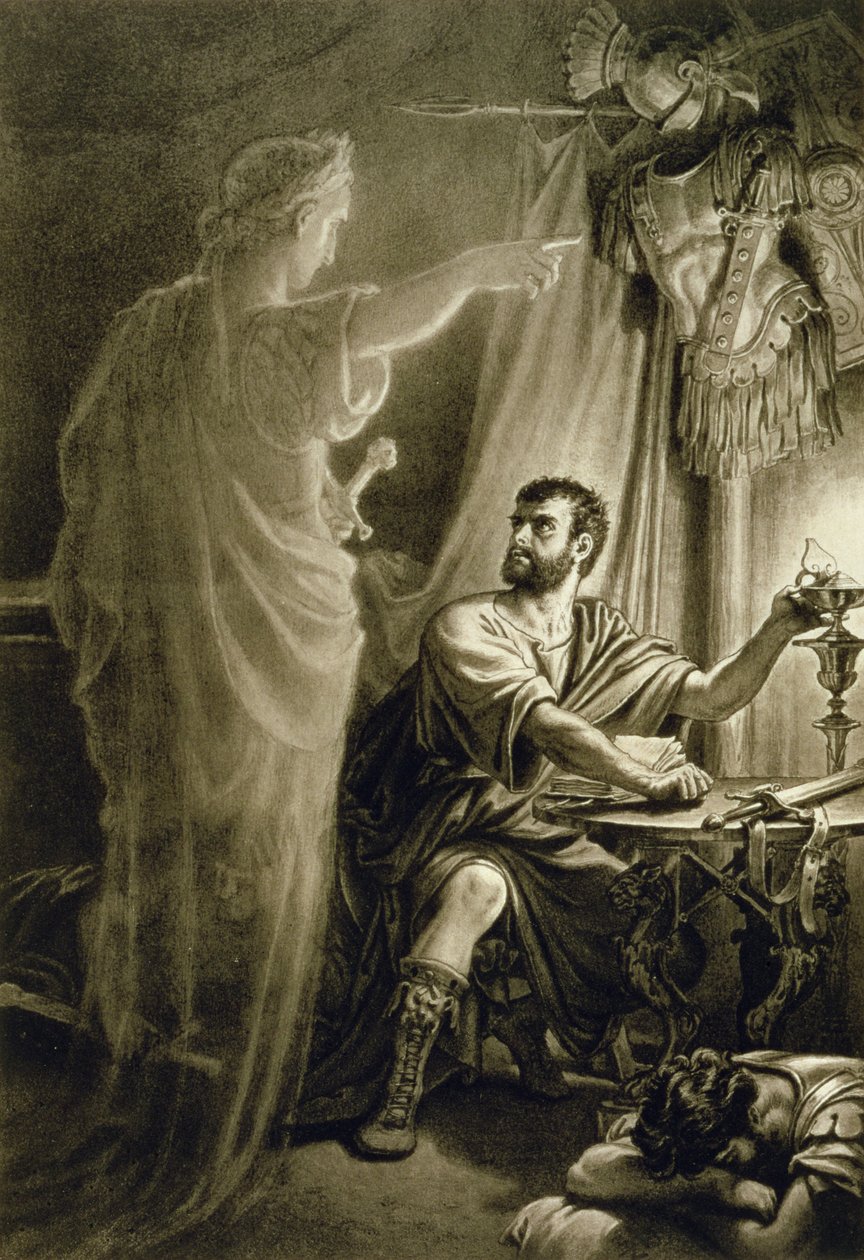 O fantasma de Júlio César, na peça de William Shakespeare (1564-1616) de English School