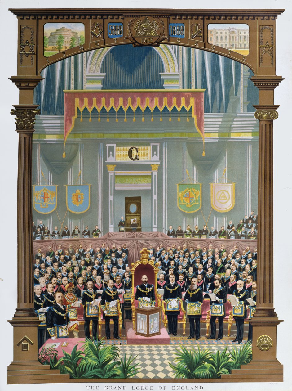 A Grande Loja da Inglaterra votando o endereço de felicitações do Jubileu a Sua Majestade a Rainha Vitória no Albert Hall, Londres, 13 de junho de 1887 de English School