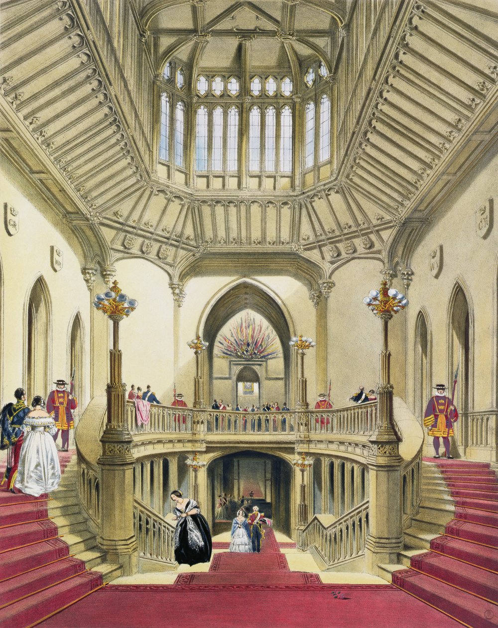 A Grande Escadaria, Castelo de Windsor, de Uma História das Residências Reais por William Henry Pyne (1760-1943), 1838 (aquatint) de English School