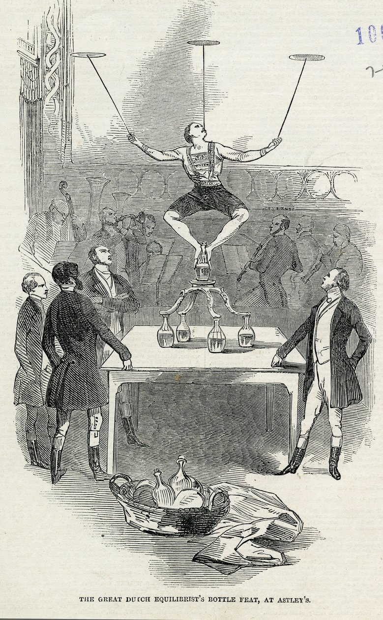 O grande holandês Equilibrists Bottle Feat em Astleys, ilustração tirada do ilustrado London News, 1846 de English School