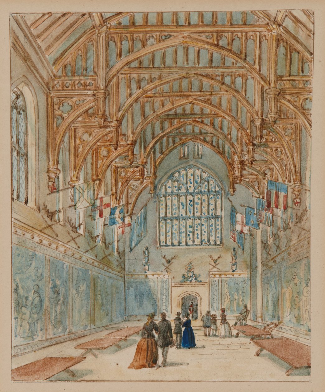 The Great Hall, Hampton Court Palace, c.1860-70 (aguarela sobre papel) de English School