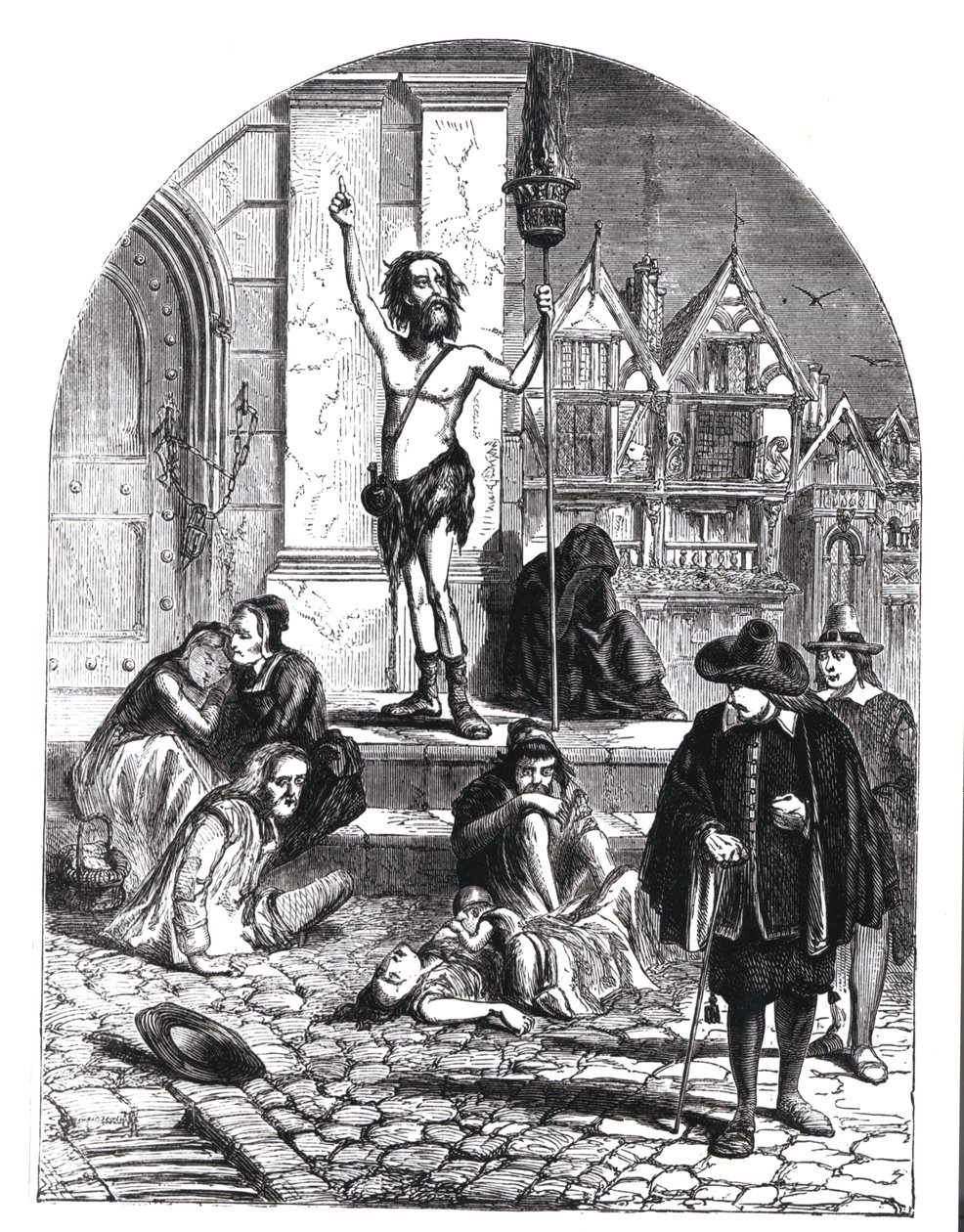 A Grande Peste de 1665, a Entusiasta Denunciando Londres (gravura) (foto bw) de English School