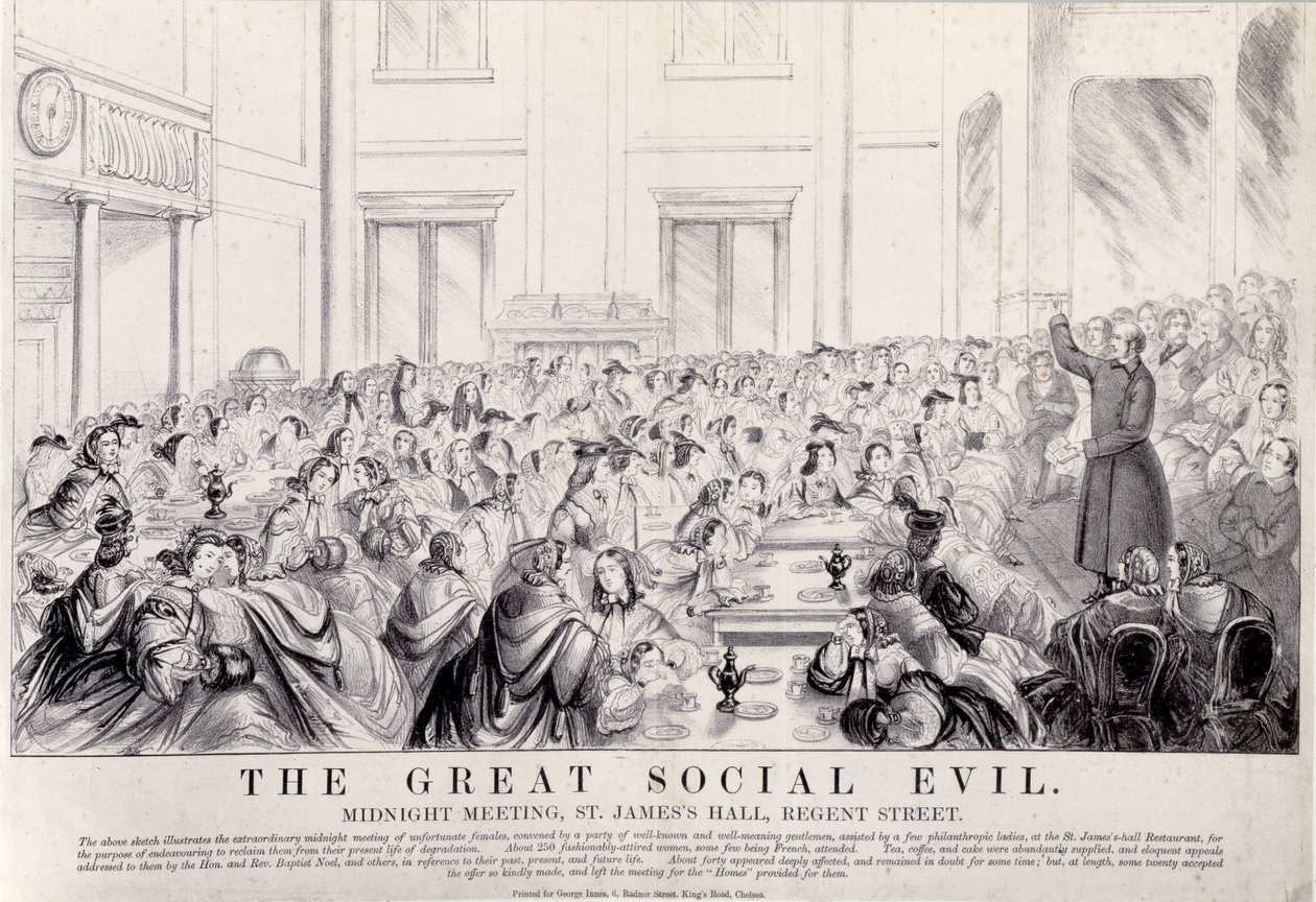 O Grande Mal Social: Encontro da Meia-Noite, St. Jamess Hall, Regent Street, c.1860s de English School