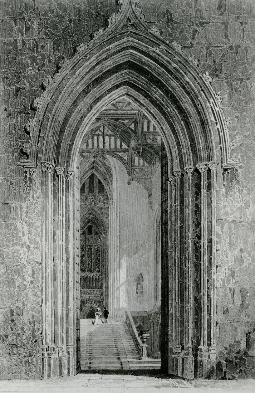O, grande, ocidental, corredor, guiando, para, a, grandioso, salão, ou, octógono, Fonthill, abadia, 1824 de English School