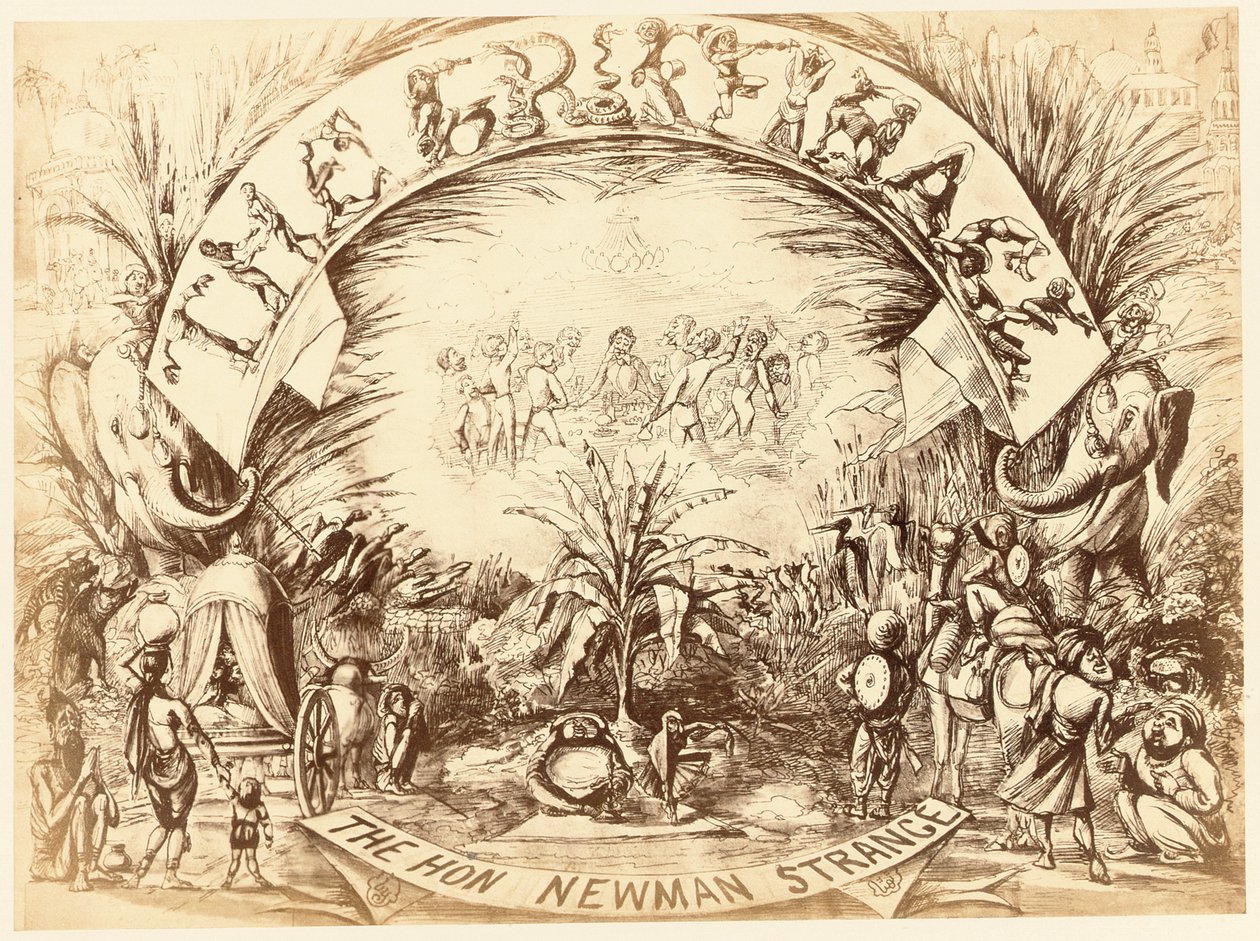 O Grifo, o Exmo. Newman Strange, página do The Delhi Sketchbook, 1850-54 de English School