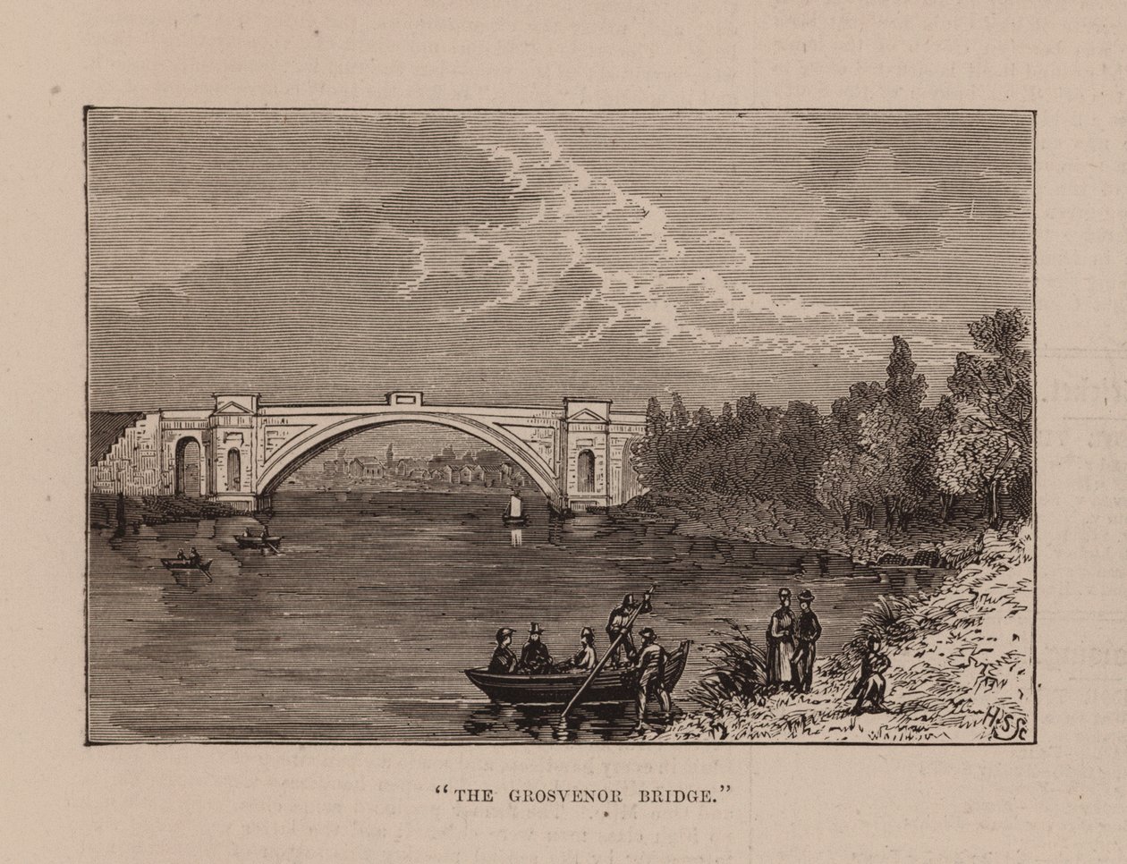 "A Ponte Grosvenor" (gravura) de English School