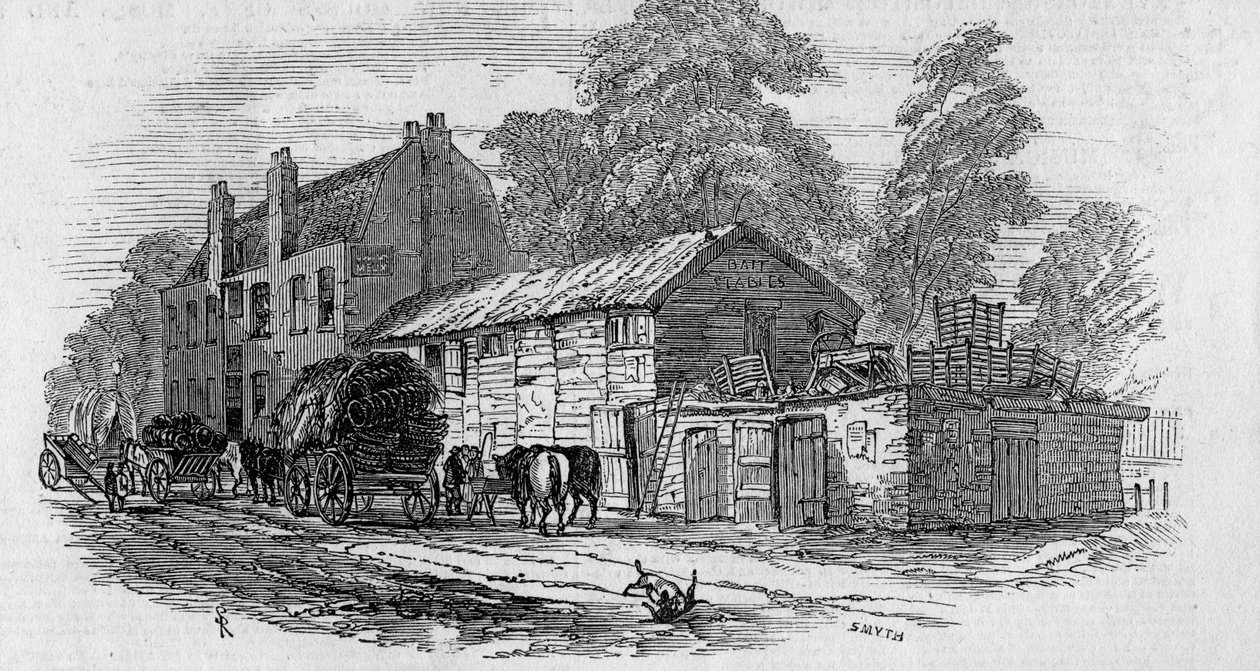 A casa de meio caminho entre Knightsbridge e Kensington, gravada por Frederick James Smyth, 1848 de English School