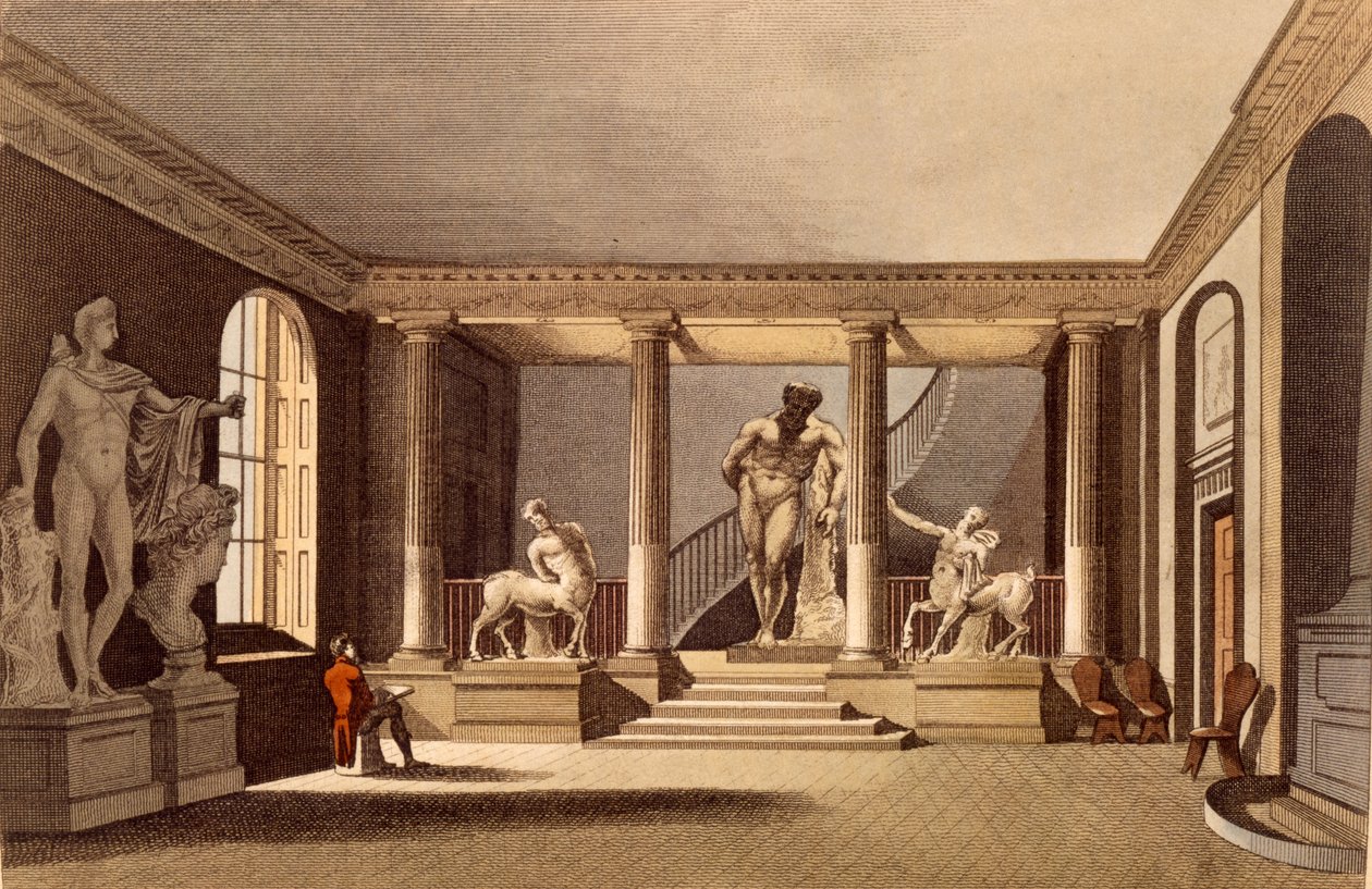 O Salão na Royal Academy, Somerset House, ilustração do Ackermanns Repository of Arts, publicado em maio de 1810 de English School