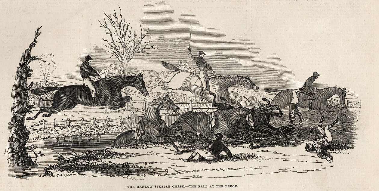 The Harrow Steeple Chase: The Fall at the Brook, de &39;The Illustrated London News&39;, 26 de abril de 1845 de English School