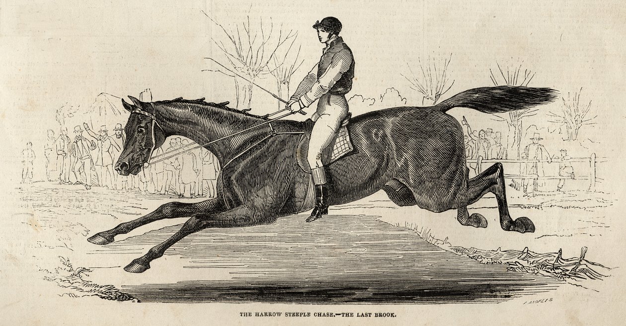 The Harrow Steeple Chase: The Last Brook, de "The Illustrated London News", 26 de abril de 1845 (gravura) de English School