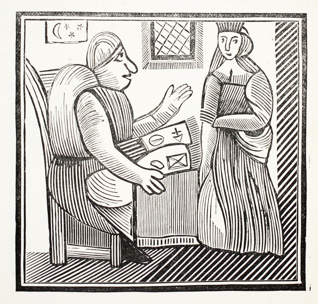 A história do grupo da mãe do oeste, ilustração dos Chapu-livros do século XVIII por John Ashton, bar. 1882 de English School