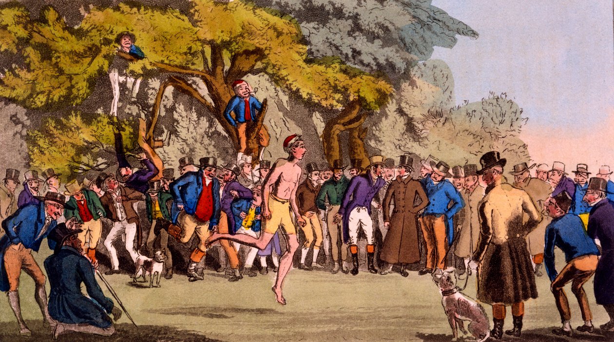 O jogo Hopping em Clapham Common, de Egans Sporting Anecdotes, publicado em 1827 de English School