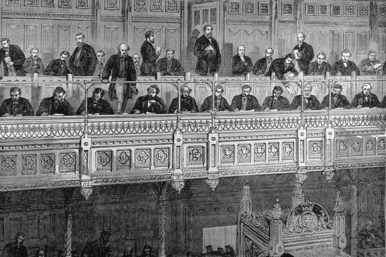 A Casa dos Comuns: A Galeria dos Repórteres, de &39;The Illustrated London News&39;, 18 de fevereiro de 1882 de English School