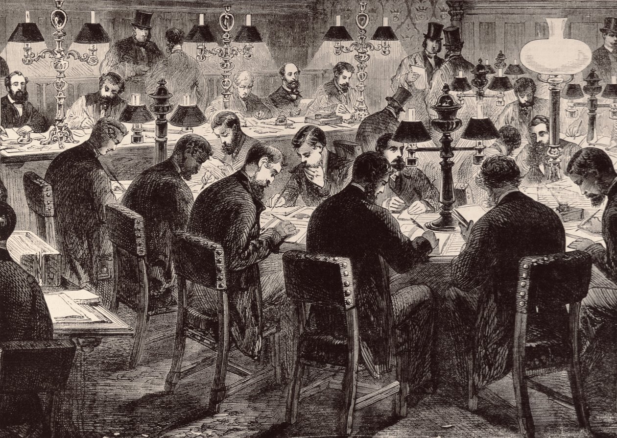 A Casa dos Comuns: A Sala do Repórter, de &39;The Illustrated London News&39;, 18 de fevereiro de 1882 de English School