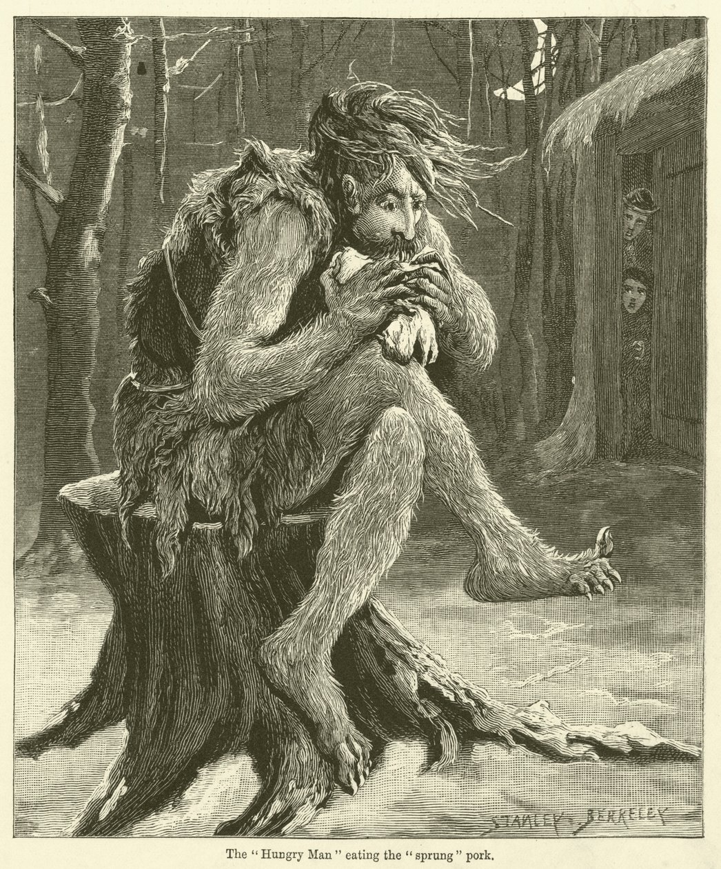 O "homem esfomeado" a comer o porco "salpicado" (gravura) de English School