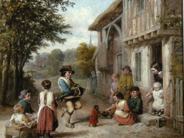 The Hurdy-Gurdy Player, c.1865 (óleo sobre tela) de English School
