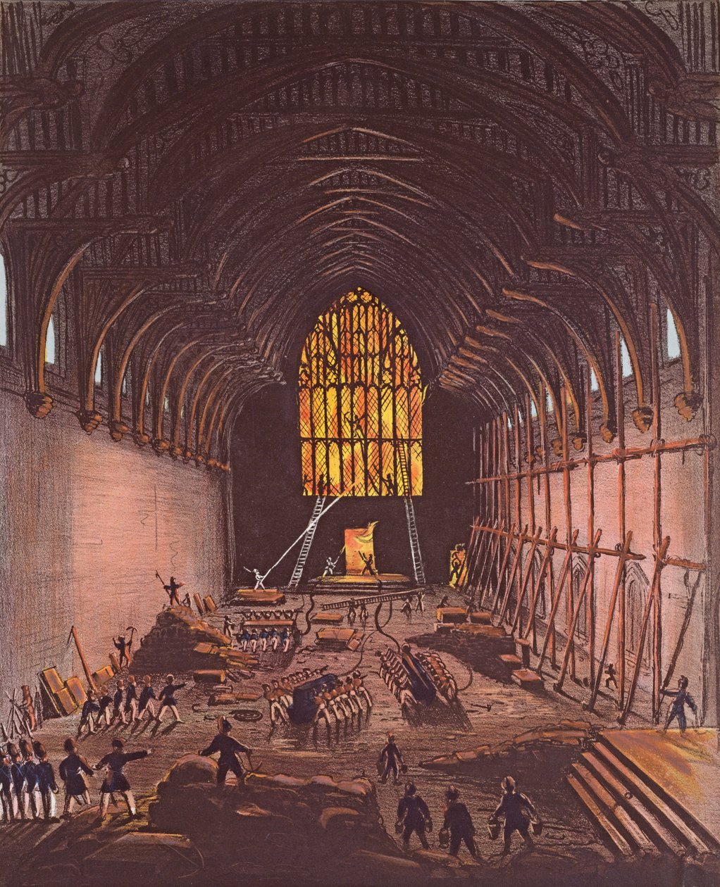 O Interior do Westminster Hall, 1834 (gravura a cores) de English School