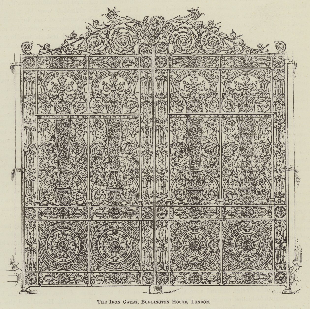 Os portões de ferro, Burlington House, Londres (gravura) de English School