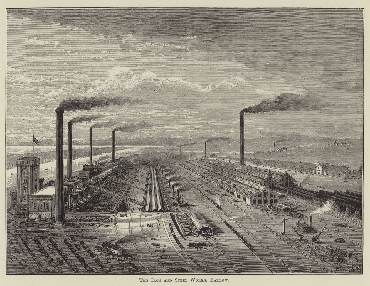 A Fábrica de Ferro e Aço, Barrow (gravura) de English School