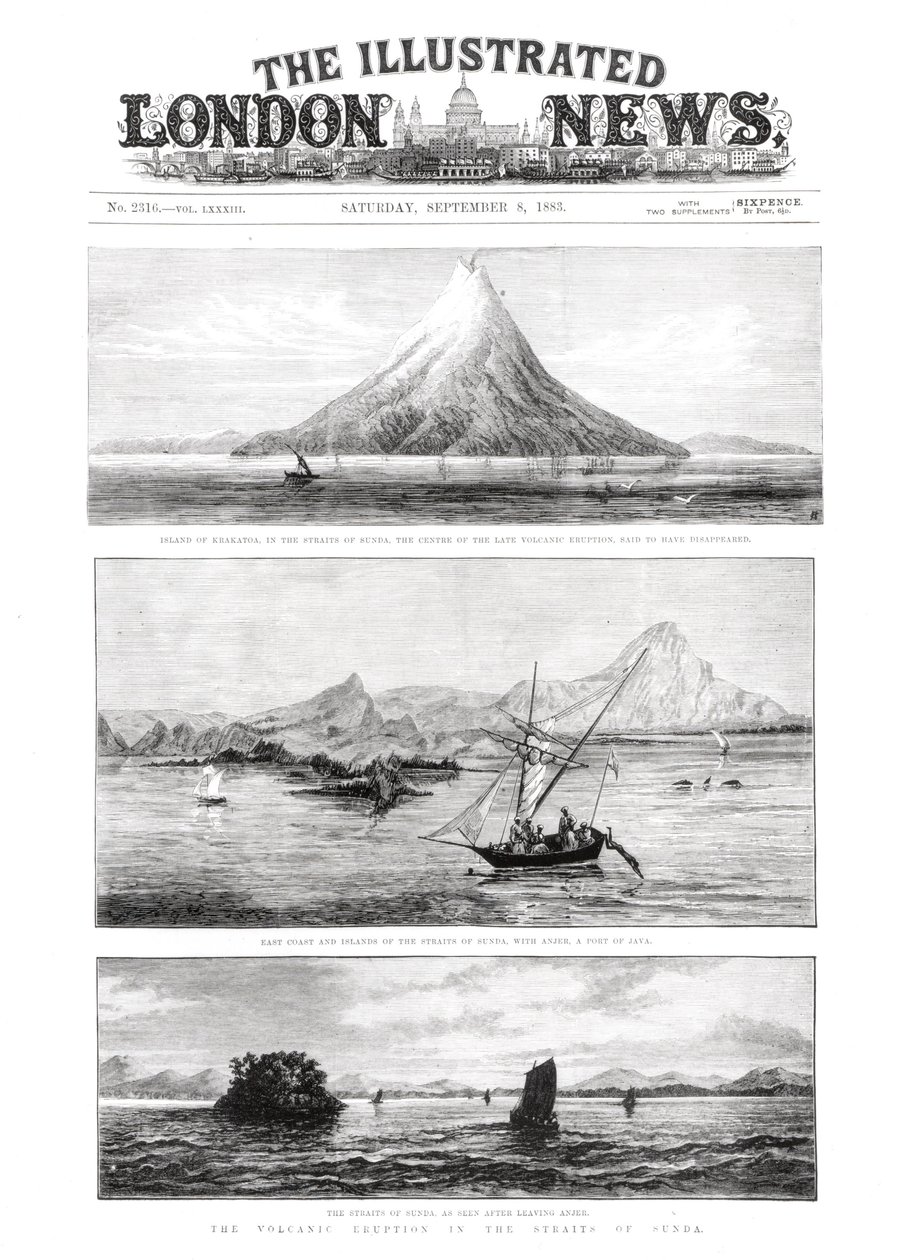 A ilha de Krakatoa, capa do The Illustrated London News, 8 de setembro de 1883 de English School