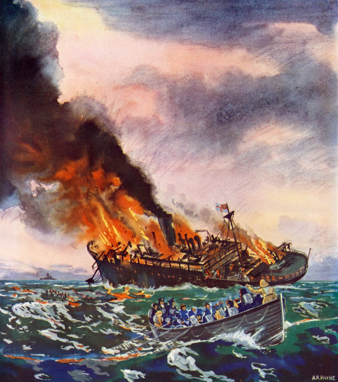O Jervis Bay, afundado a 5 de novembro de 1940 (litografia a cores) de English School
