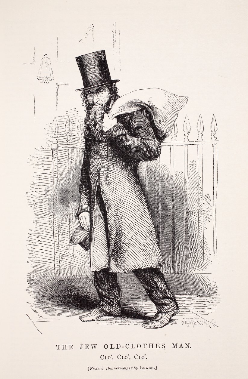 O judeu Old-Clothes Man, depois de um daguerreótipo de Richard Beard, ilustração de London Labor e London Poor de Henry Mayhew, pub. 1862 de English School