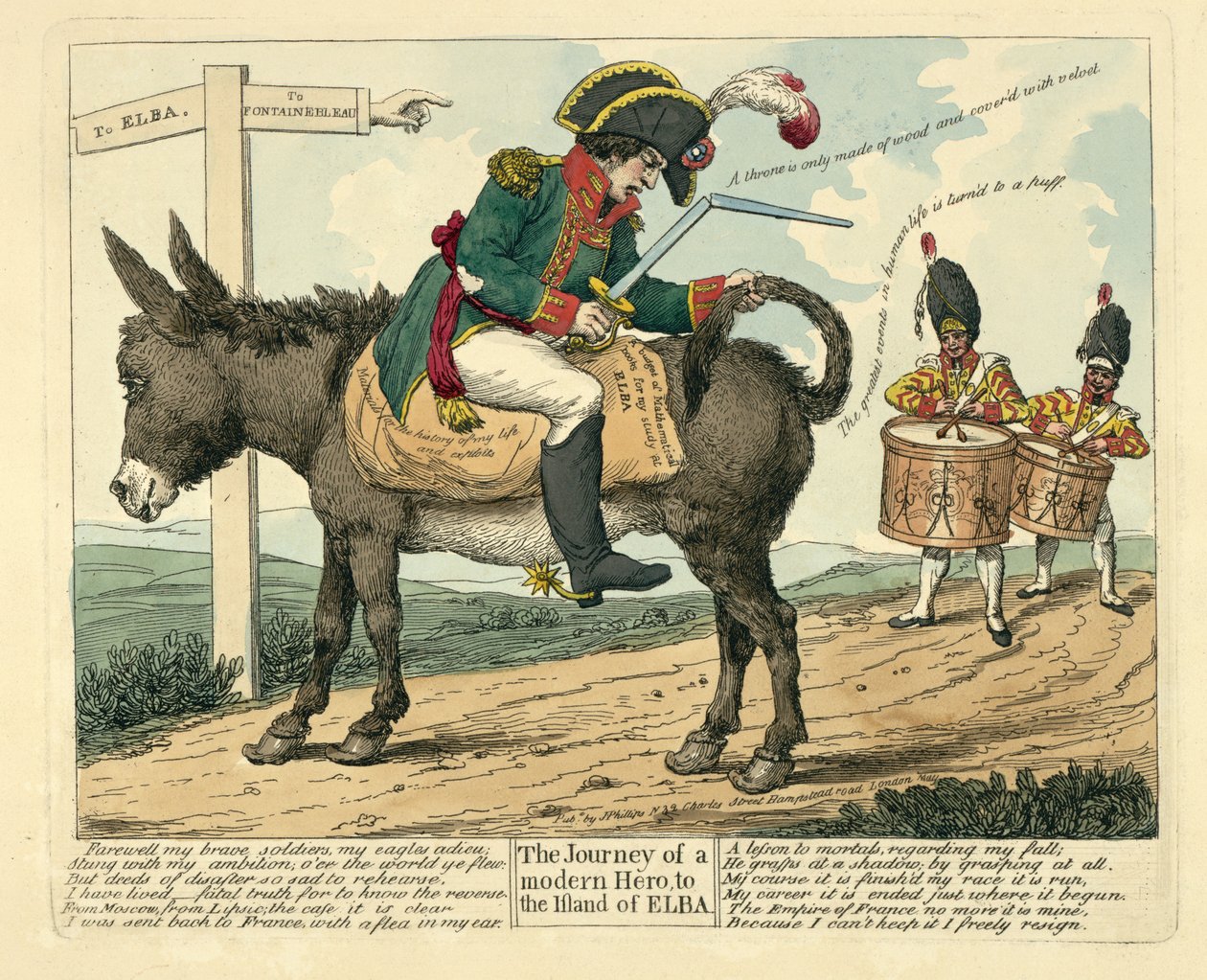 A jornada de um herói moderno para a ilha de Elba, pub. Londres, 1814 de English School