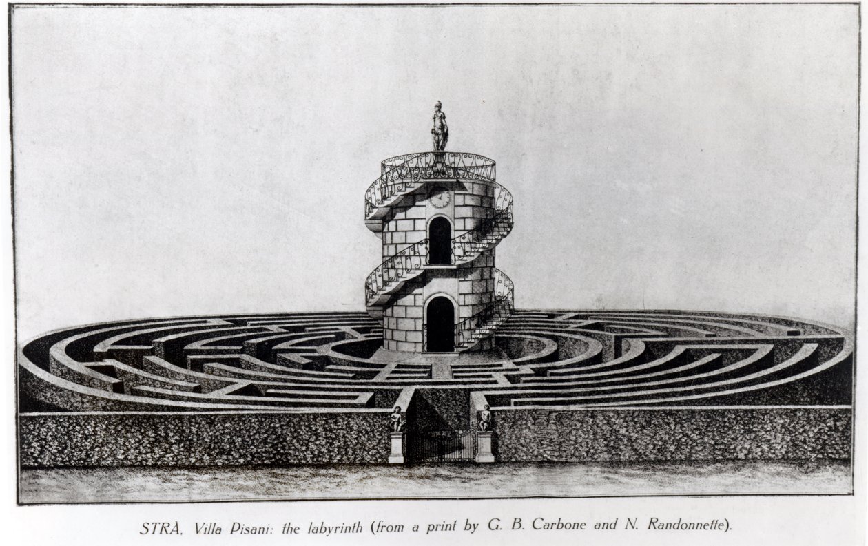 O Labirinto da Villa Pisani em Stra, após uma impressão de Giovanni Battista Carboni (1723-83) e N. Randonnette de English School