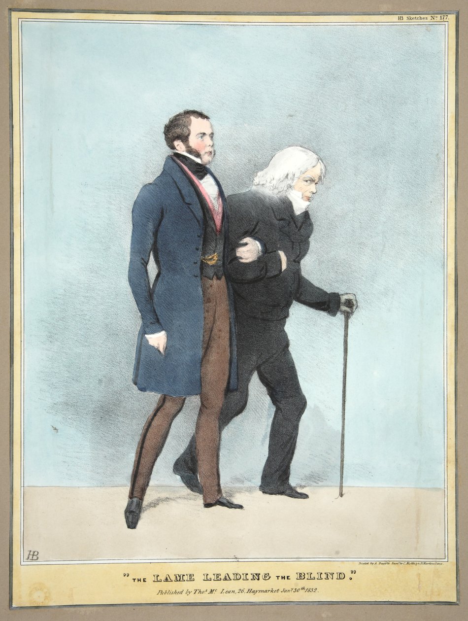 O Lame a liderar os cegos, pub. 1832 (gravura colorida) de English School