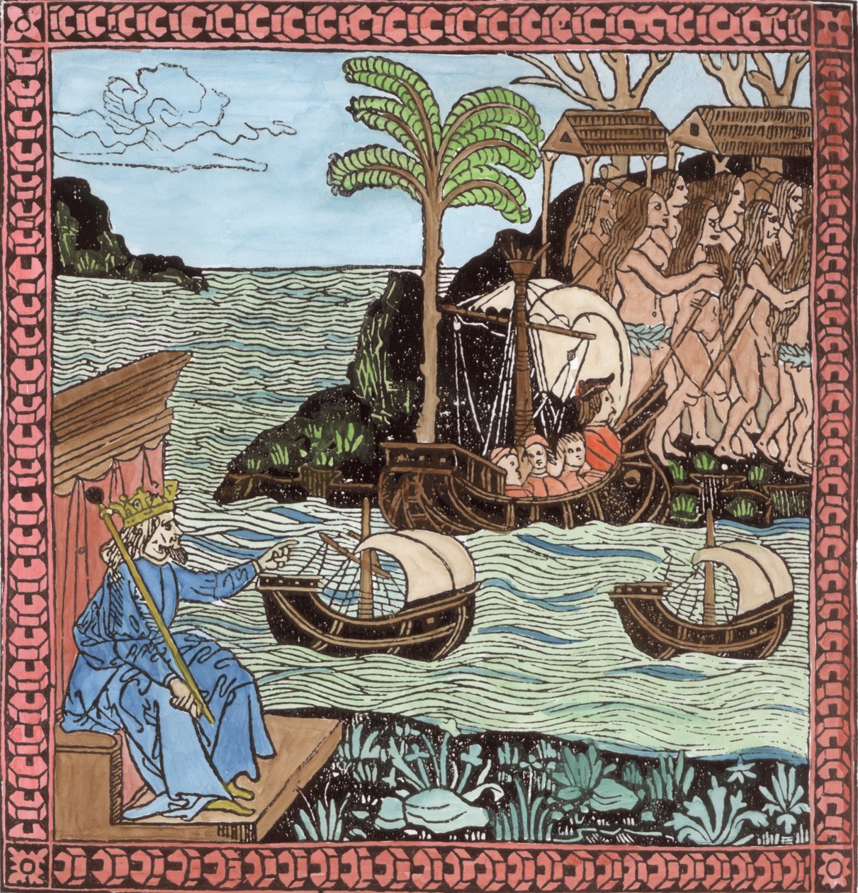O desembarque de Colombo, de Vol II de &39;narrativa e crítica da história da América&39;, editado por Justin Winsor, Londres, 1886 (xilogravura) (posterior coloração) de English School