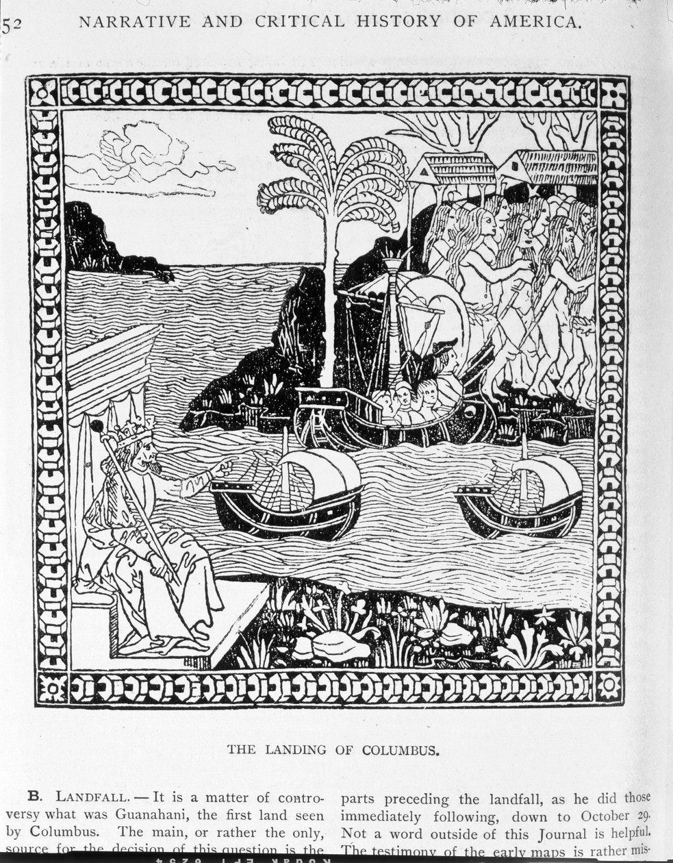 O Desembarque de Colombo, de Vol II de "A História Narrativa e Crítica da América", editado por Justin Winsor, Londres, 1886 de English School