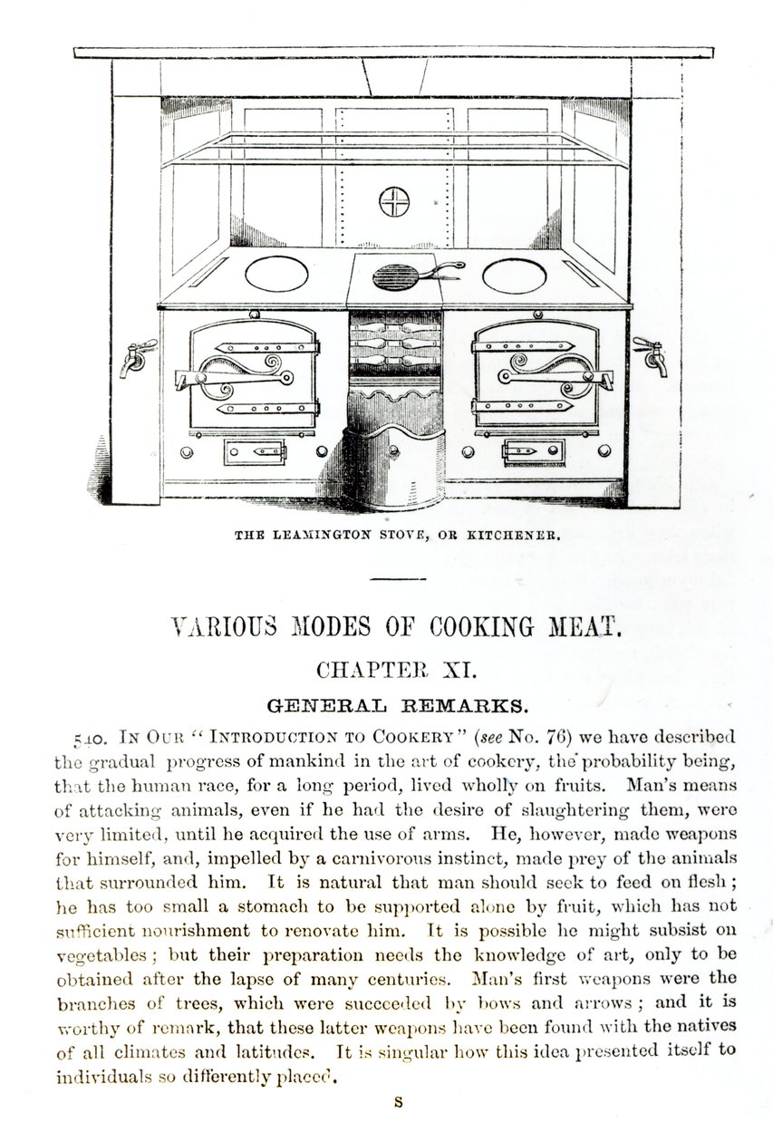 The Leamington Stove, ou Kitchener, do capítulo XI do "Livro de Administração Doméstica de Beeton", de Isabella Mary Beeton (1836-65) de English School