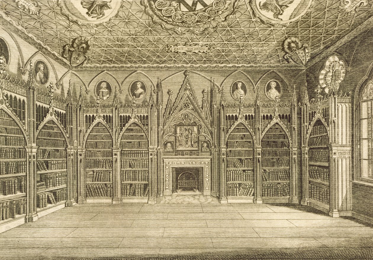 A biblioteca, gravada por Godfrey, da descrição de Strawberry Hill por Horace Walpole, 1784 de English School