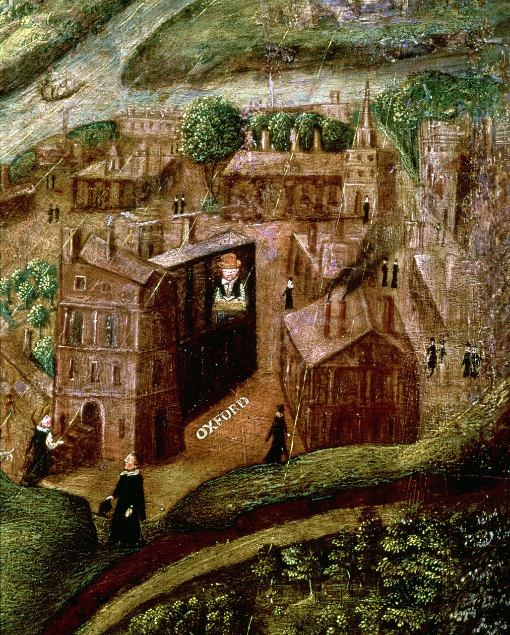 A Vida e a Morte de Sir Henry Unton (1557-96), detalhe de estudar no Oriel College, Oxford, 1574, c.1596 (ver 106910) de English School