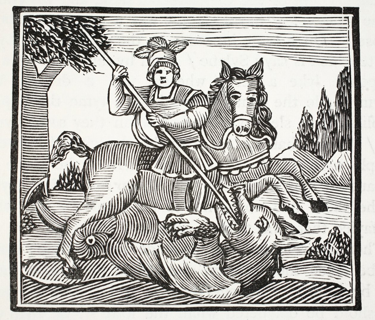 A vida e a morte de St George, o campeão nobre de Inglaterra, ilustração dos Chap-livros do século XVIII por John Ashton, bar. 1882 de English School