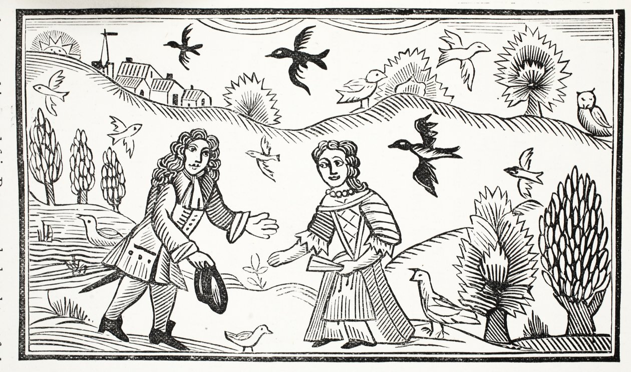 A briga dos amantes, ilustração dos Chap-livros do século XVIII por John Ashton, bar. 1882 de English School