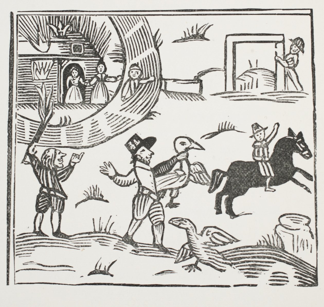 As loucas brincadeiras de Tom Tram, ilustração de Chap-livros do século XVIII por John Ashton, pub. 1882 de English School