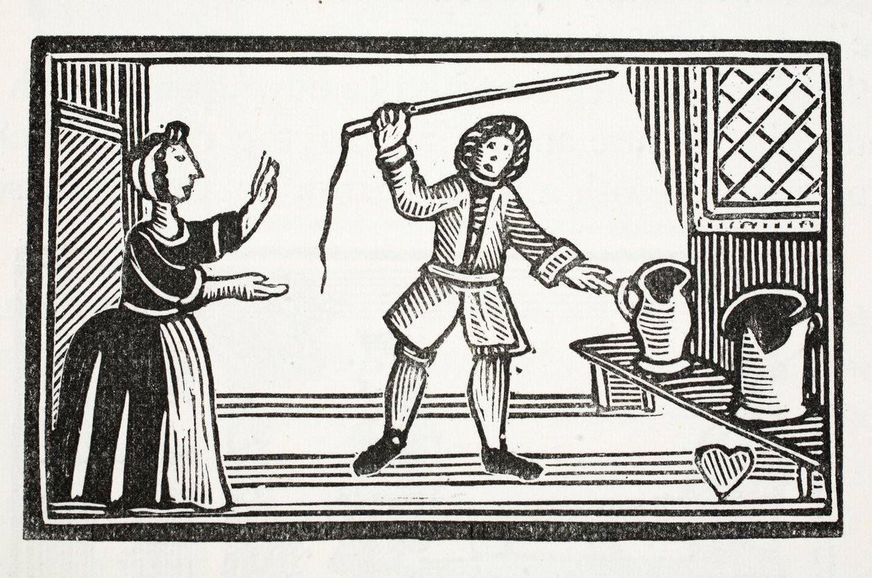 As loucas brincadeiras de Tom Tram, ilustração de Chap-livros do século XVIII por John Ashton, pub. 1882 de English School